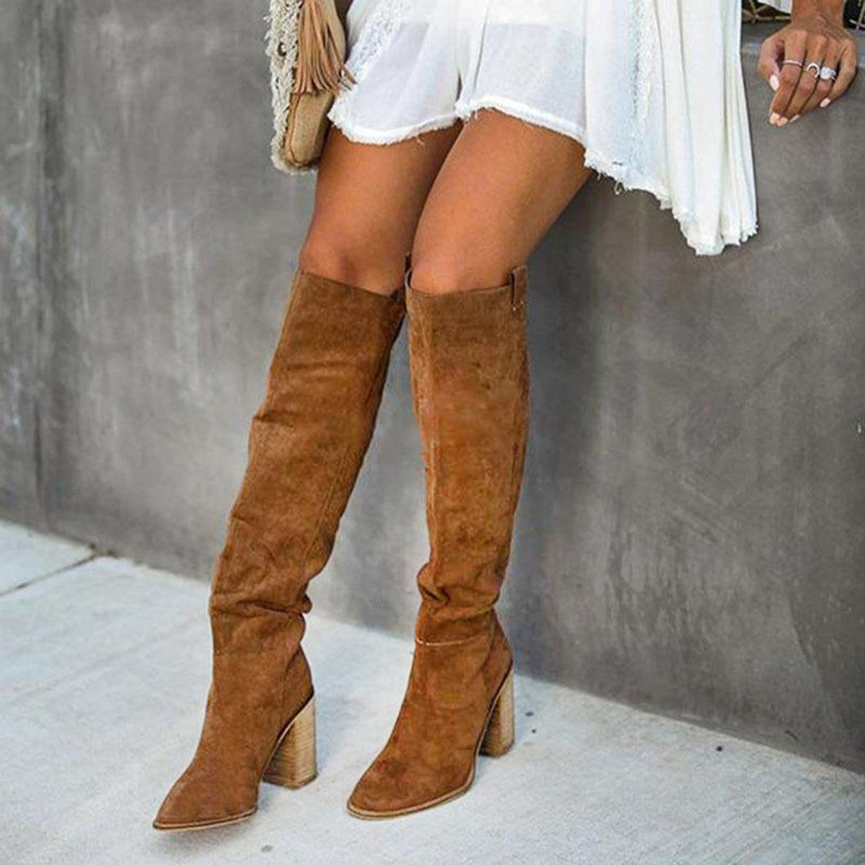 Urban Western Boots  Gray Suede Block Heel Design - Product detail 8
