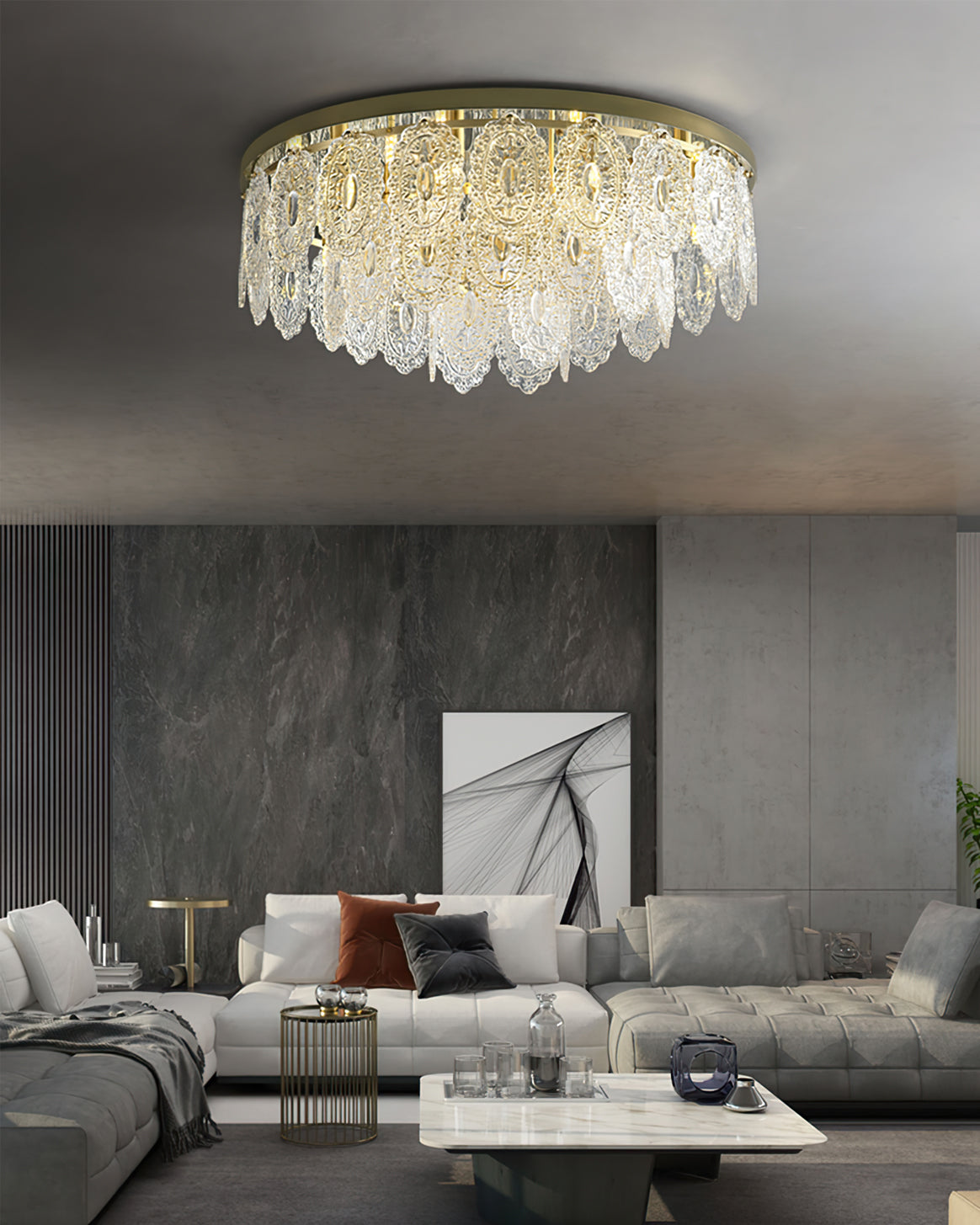 Crystal Ceiling Light  Copper Frame Glass Droplets - Product detail 13