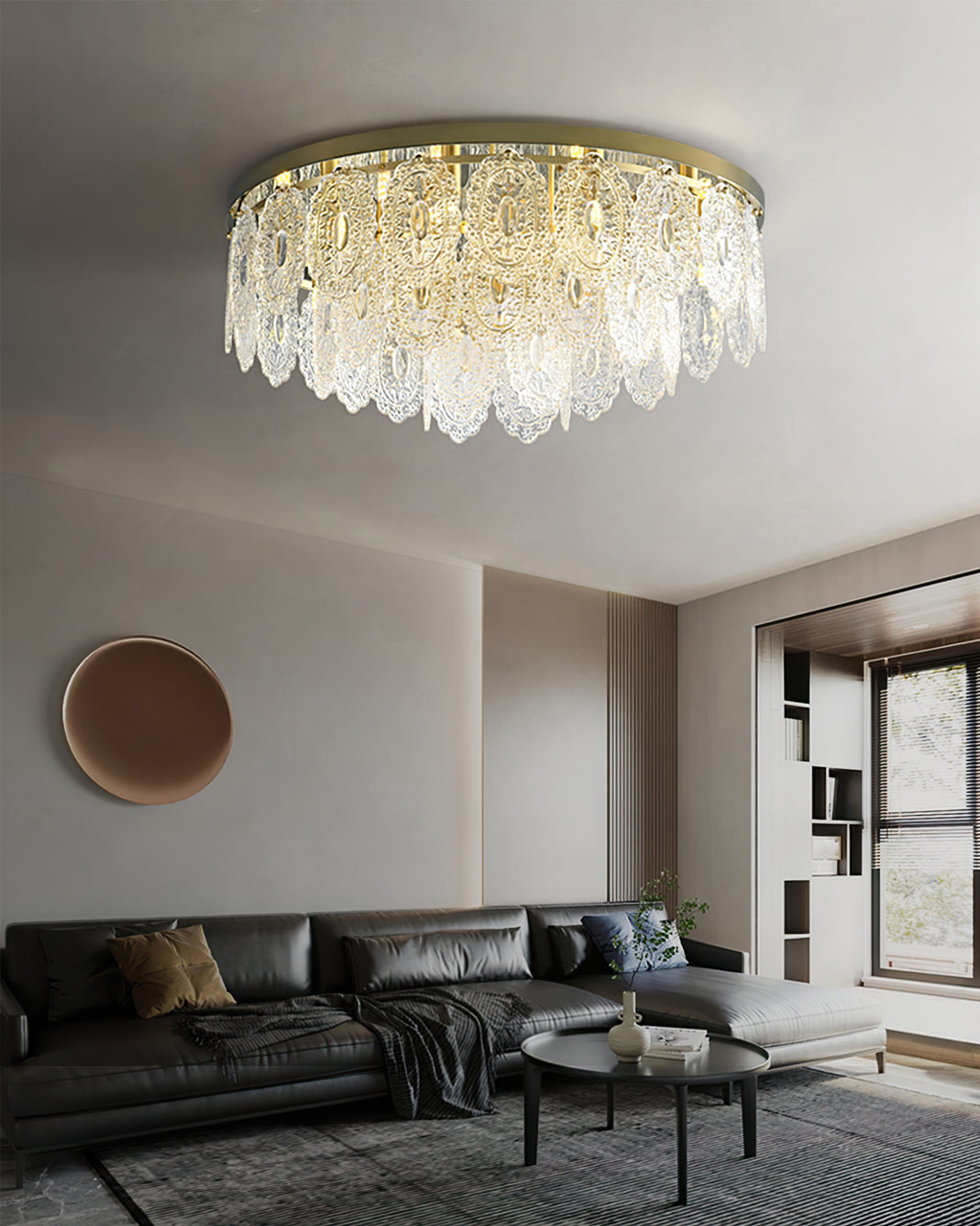 Crystal Ceiling Light  Copper Frame Glass Droplets - Product detail 7