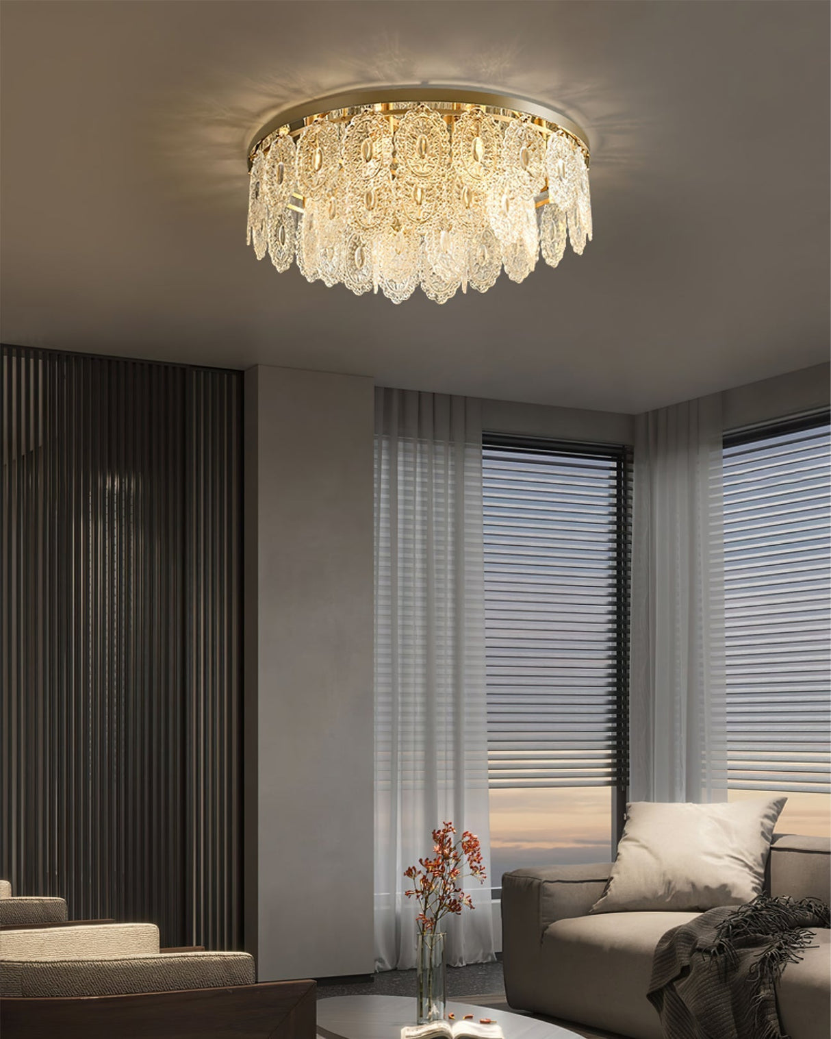 Crystal Ceiling Light  Copper Frame Glass Droplets - Product detail 5