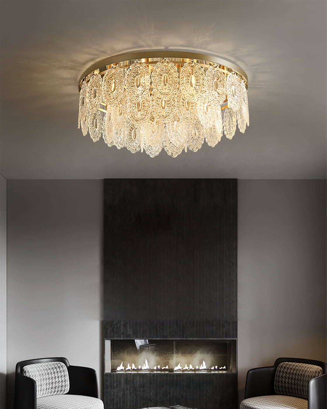 Crystal Ceiling Light  Copper Frame Glass Droplets - Product example