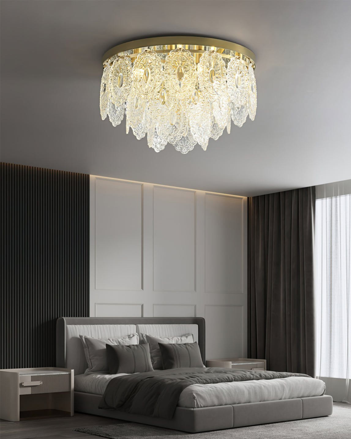 Crystal Ceiling Light  Copper Frame Glass Droplets - Product detail 12