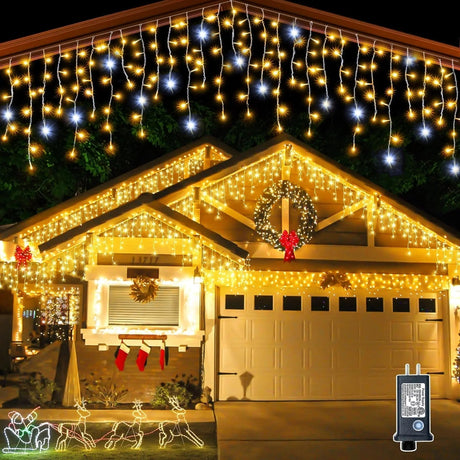 LED Icicle String Lights  Warm White Flickering Effect - Product showcase