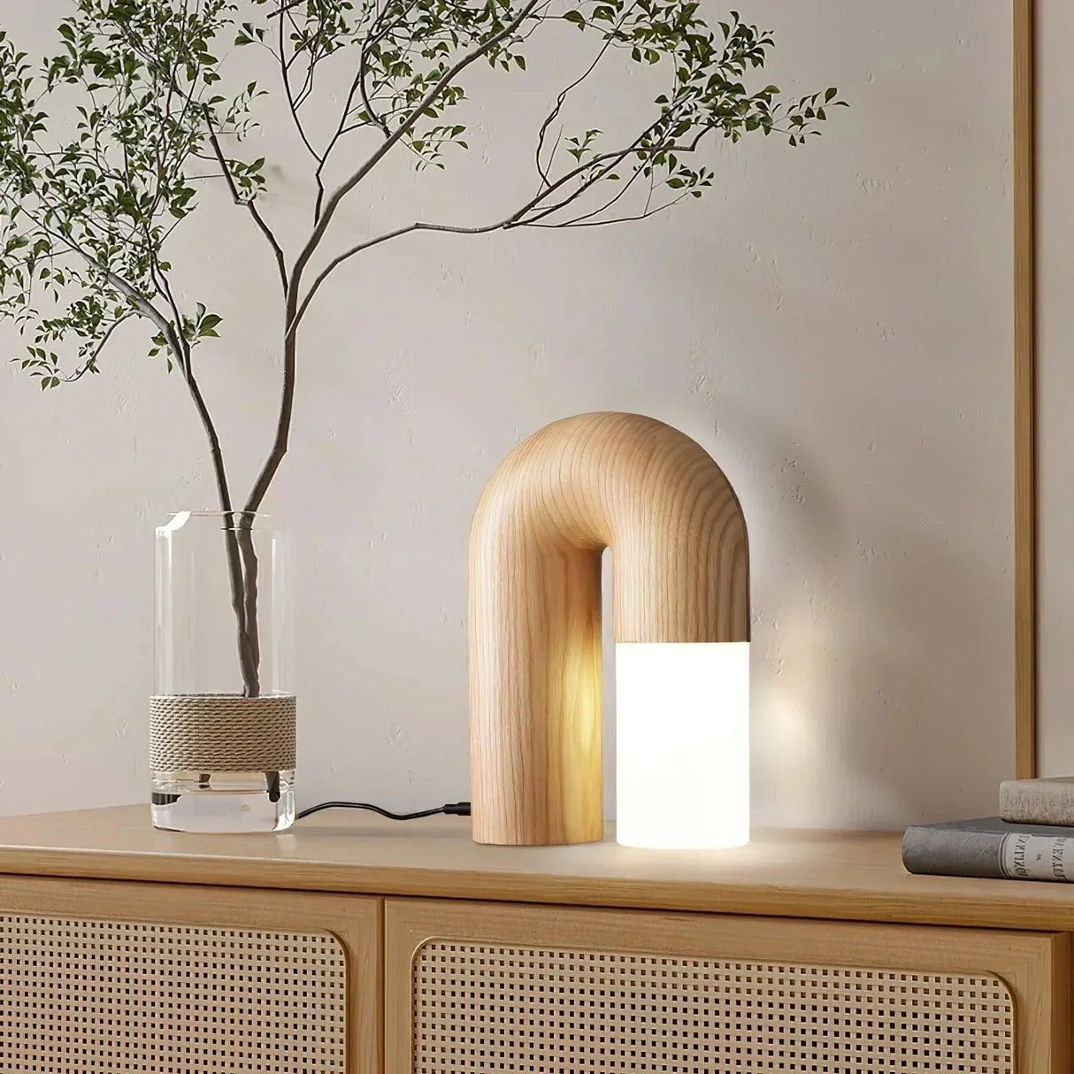 Minimalist Table Lamp  Natural Wood Arch Design - Detailed view