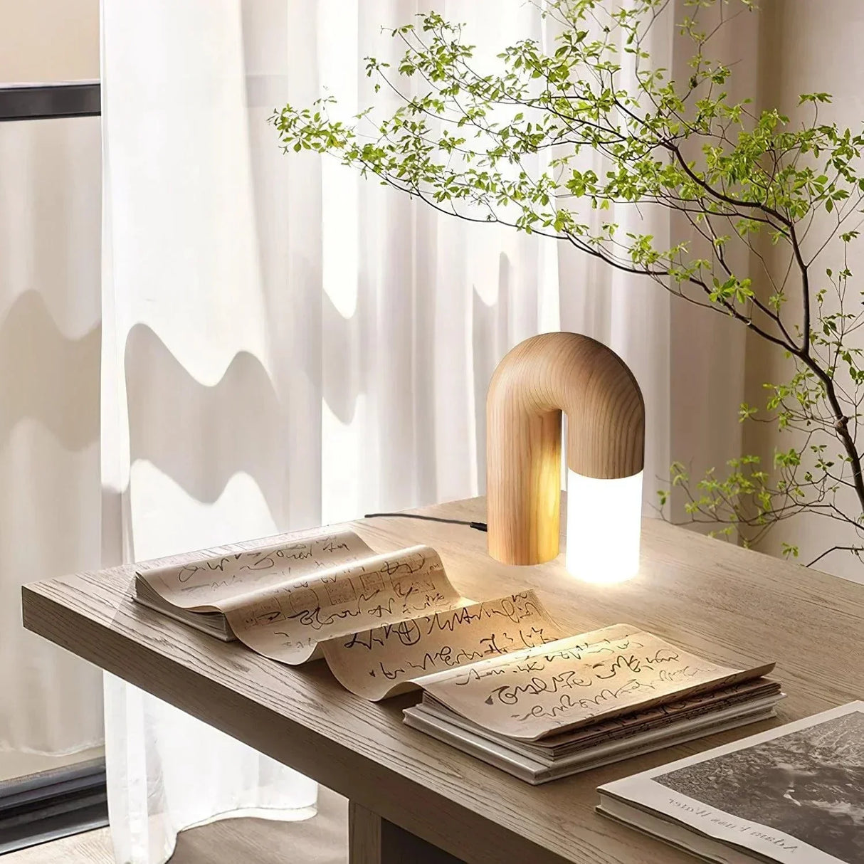 Minimalist Table Lamp  Natural Wood Arch Design - Product detail 10