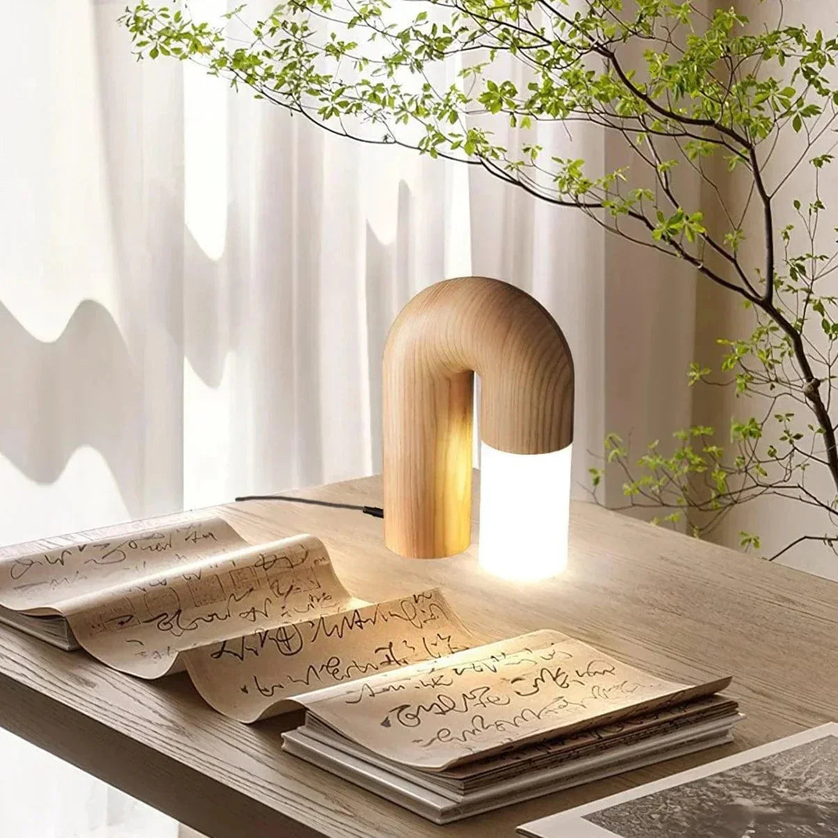 Minimalist Table Lamp  Natural Wood Arch Design - Product example
