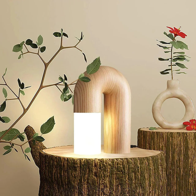 Minimalist Table Lamp  Natural Wood Arch Design - Product showcase