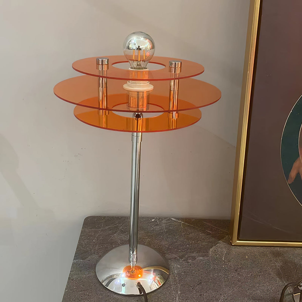 Modern Geometric Table Lamp  Orange Acrylic Disc Design - Product detail 4