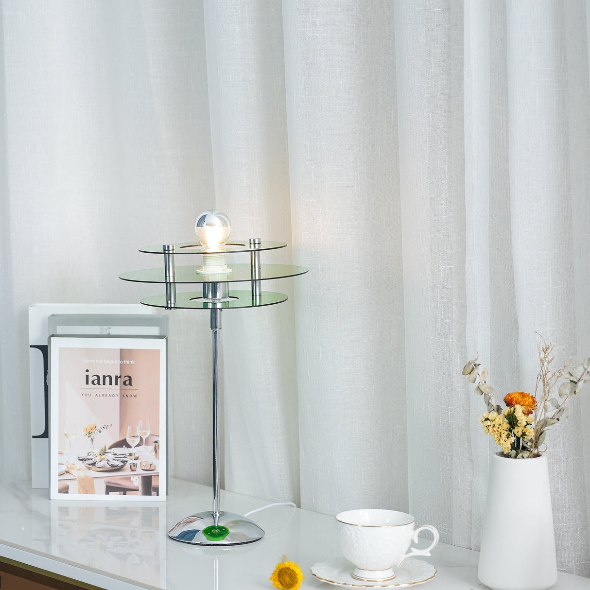 Modern Geometric Table Lamp  Orange Acrylic Disc Design - Product detail 12