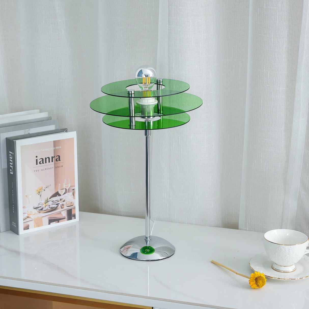 Modern Geometric Table Lamp  Orange Acrylic Disc Design - Product detail 10