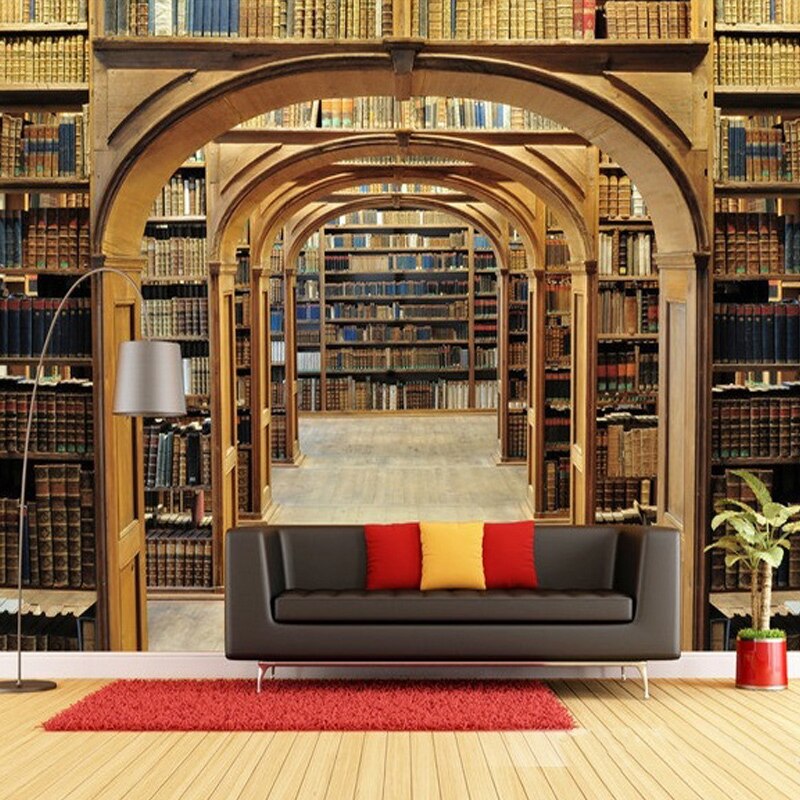 Library Mural Wallpaper | Vintage Wooden Arches Design