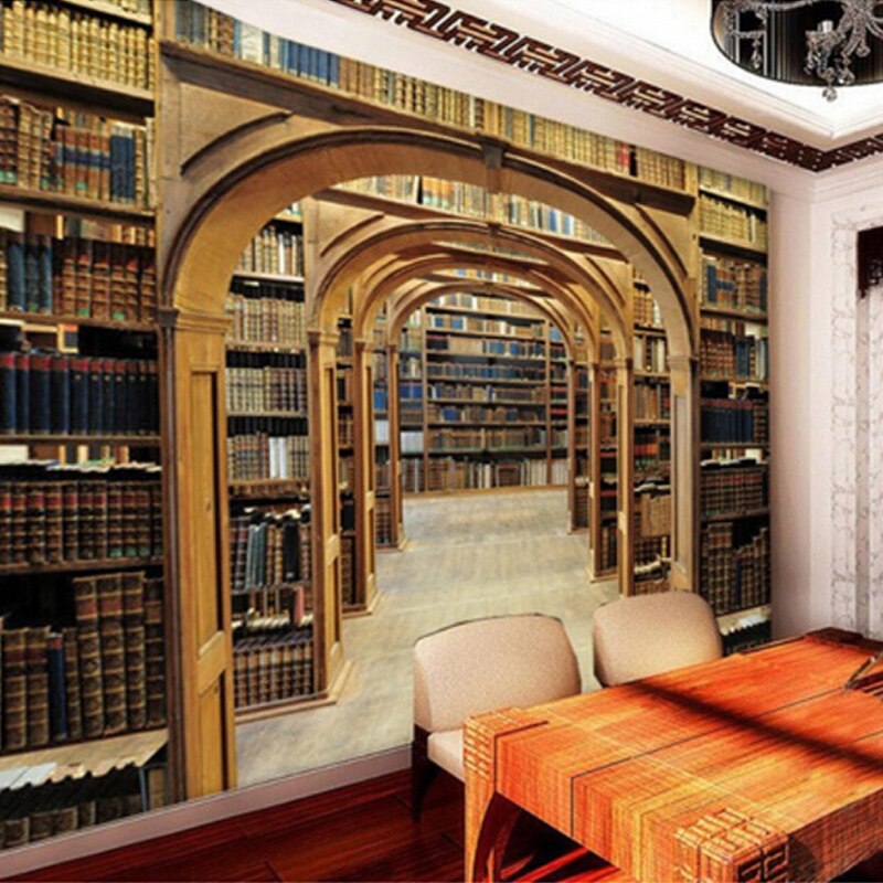 Library Mural Wallpaper | Vintage Wooden Arches Design