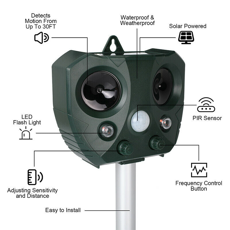 Solar Ultrasonic Bird Repeller  Motion Sensor Garden Protection - Detailed view