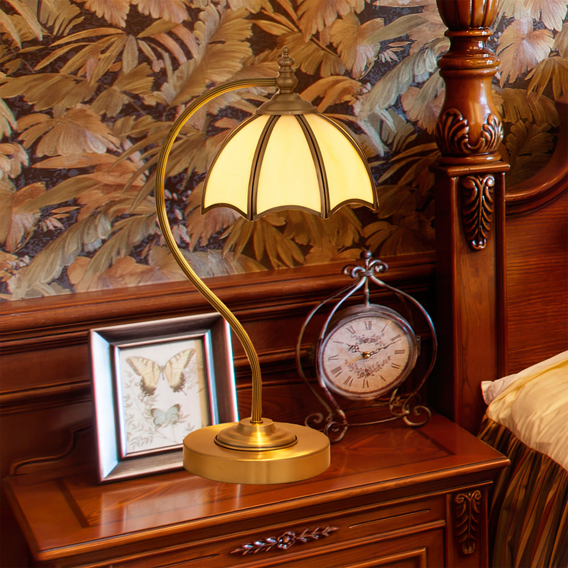 Vintage Table Lamp  Brass Umbrella Glass Shade - Product detail 10