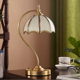 Vintage Table Lamp  Brass Umbrella Glass Shade - Detailed view