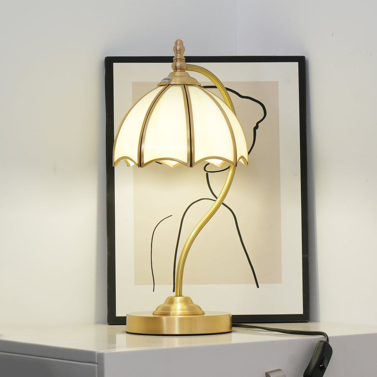 Vintage Table Lamp  Brass Umbrella Glass Shade - Product detail 19