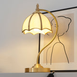 Vintage Table Lamp  Brass Umbrella Glass Shade - Product detail 12