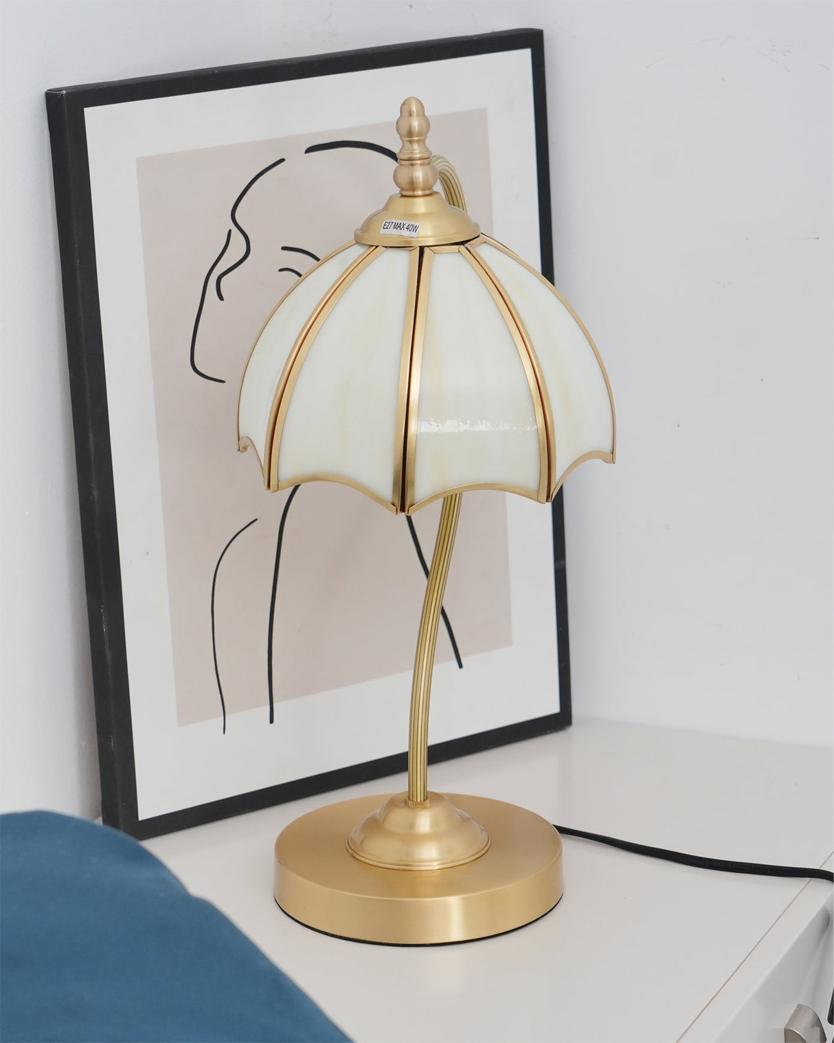 Vintage Table Lamp  Brass Umbrella Glass Shade - Product detail 17