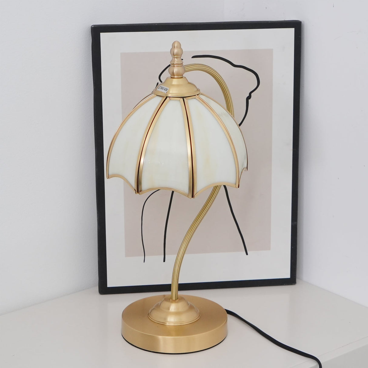 Vintage Table Lamp  Brass Umbrella Glass Shade - Product detail 18