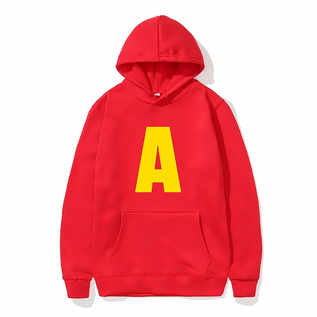 Unisex Letter Print Hoodie  Bright Red Cotton Fleece - Product showcase