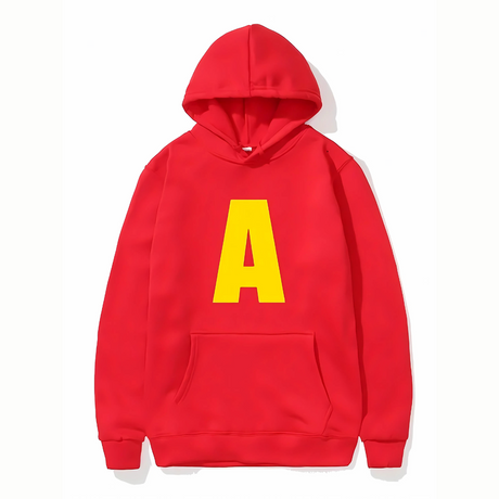 Unisex Letter Print Hoodie  Bright Red Cotton Fleece - Product showcase