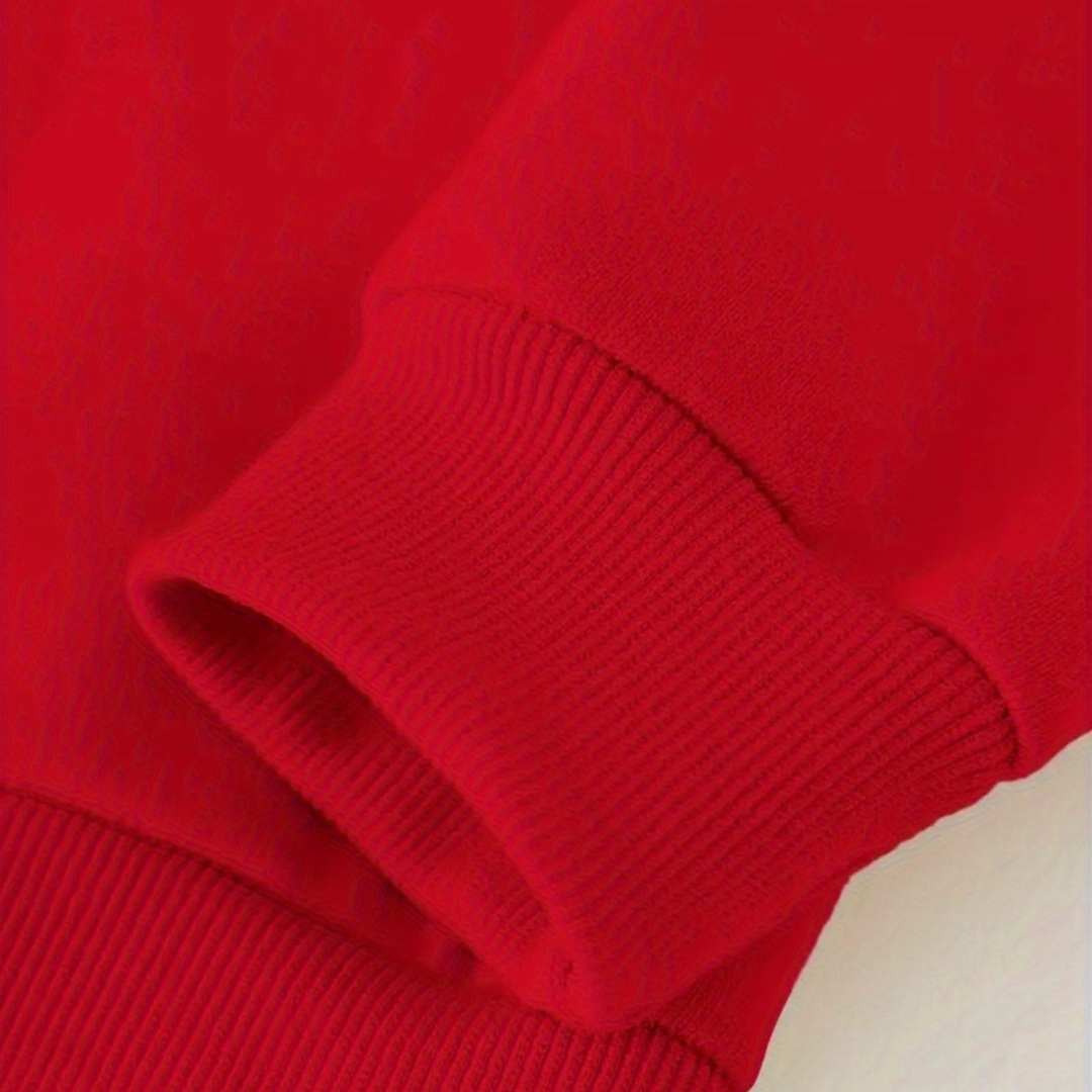 Unisex Letter Print Hoodie  Bright Red Cotton Fleece - Detailed view