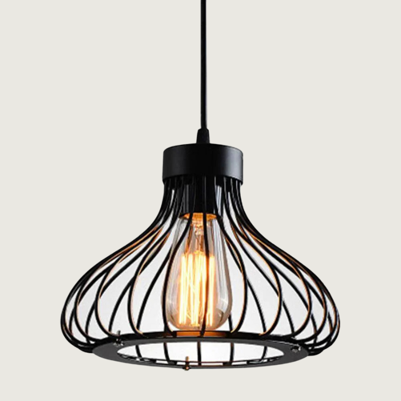 Industrial Pendant Light  Black Metal Cage Design - Product showcase