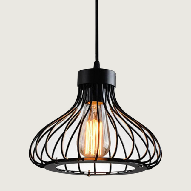 Industrial Pendant Light  Black Metal Cage Design - Product showcase