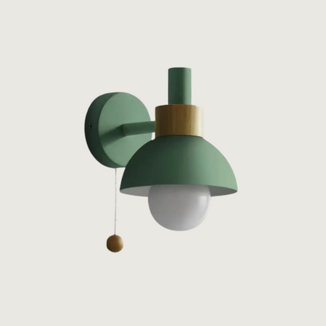 Nordic Wall Light  Metal Dome With Wood Accent - Product showcase