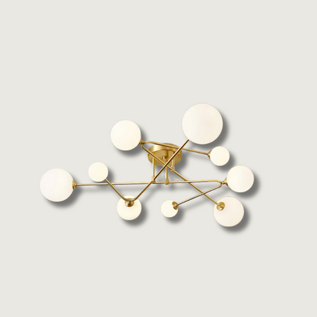 Modern Sputnik Ceiling Light  Brass Arms with Glass Globes - Product showcase
