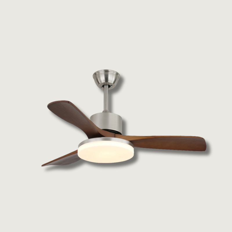Modern Wooden Ceiling Fan  Brushed Nickel LED Light Kit - Product showcase
