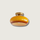 Modern Glass Ceiling Light  Amber Dome Shade With Gold Base - Product showcase