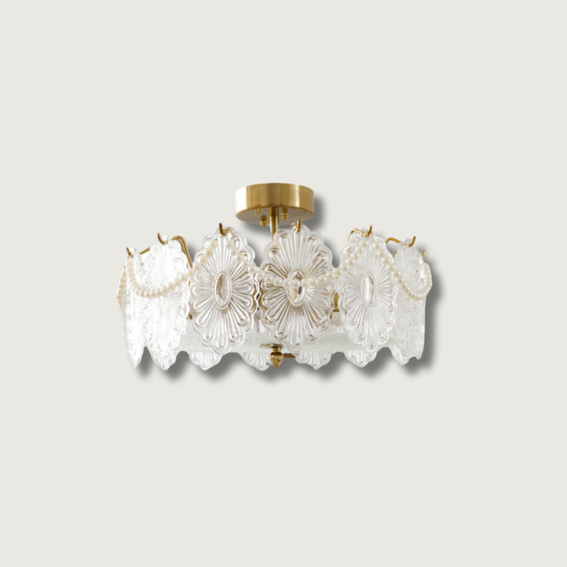 Floral Glass Ceiling Light  Brass Frame with Petal Design - Product showcase