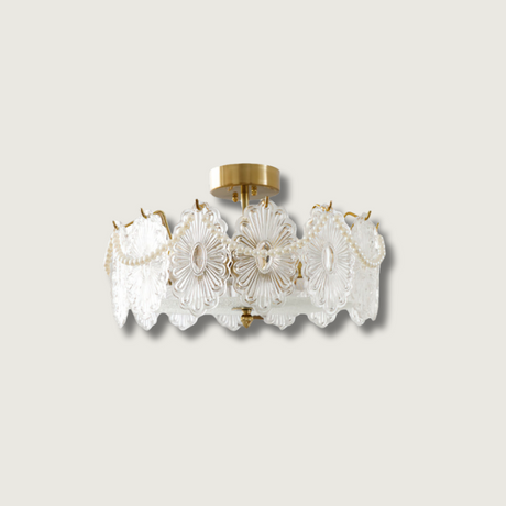 Floral Glass Ceiling Light  Brass Frame with Petal Design - Product showcase