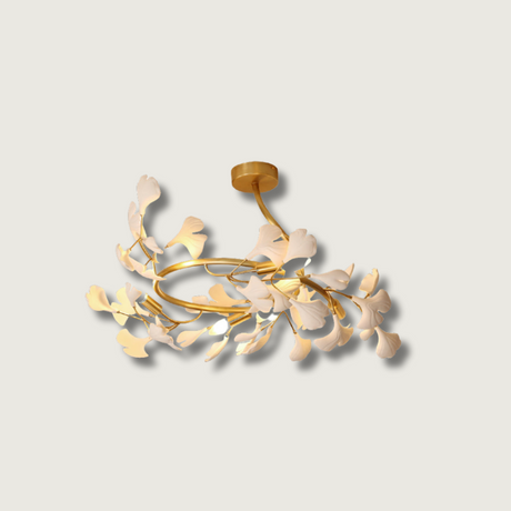 Ginkgo Leaf Ceiling Light  Gold Frame Ceramic Leaf Design - Product showcase
