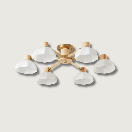 Scandinavian Ceiling Light  Wood and Glass Flower Design - Product showcase
