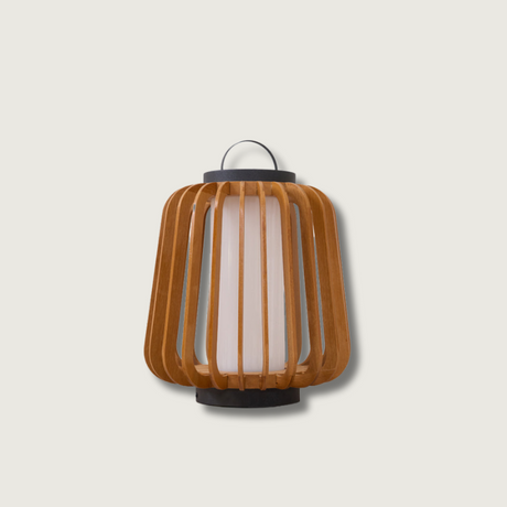 Modern Outdoor Table Lamp  Wood Slat Lantern Design - Product showcase