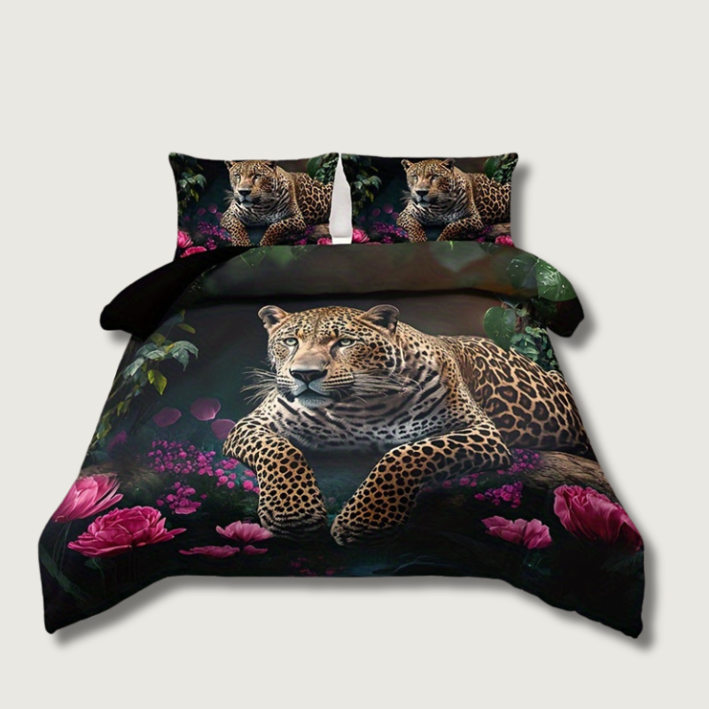 Tropical Leopard Bedding Set  Floral Jungle Digital Print - Product showcase