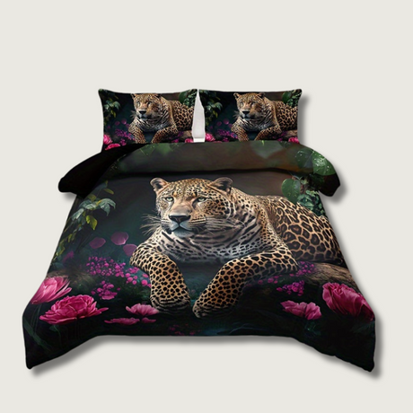Tropical Leopard Bedding Set  Floral Jungle Digital Print - Product showcase
