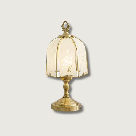 Victorian Table Lamp  Glass Dome Orchid Pattern - Product showcase