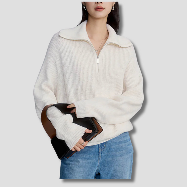 Half Zip Knit Sweater  Ribbed Cashmere Blend Pullover - Product showcase