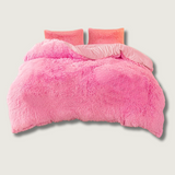 Plush Velvet Bedding Set  Soft Pink Duvet Cover with Pompom Trim - Detailed view
