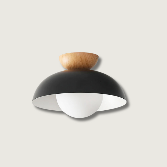 Modern Pendant Light  Black Metal Wood Accent - Product showcase