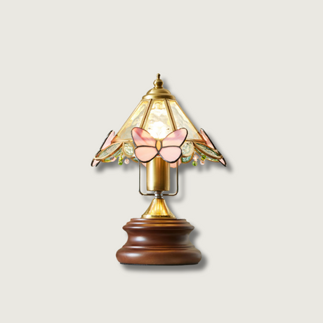 Butterfly Table Lamp  Tiffany Glass Shade with Pink Wings - Product showcase
