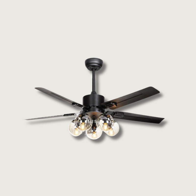 Modern Glass Ceiling Fan  Black Metal Frame With Clear Shades - Product showcase