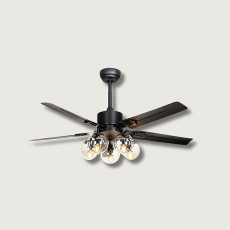 Modern Glass Ceiling Fan  Black Metal Frame With Clear Shades - Product showcase