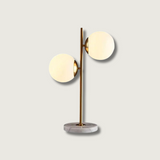 Modern Table Lamp  Dual Globe Glass with Brass Stem - Product showcase
