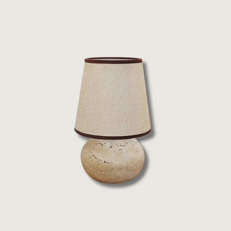 Travertine Table Lamp  Natural Stone Base With Linen Shade - Product showcase