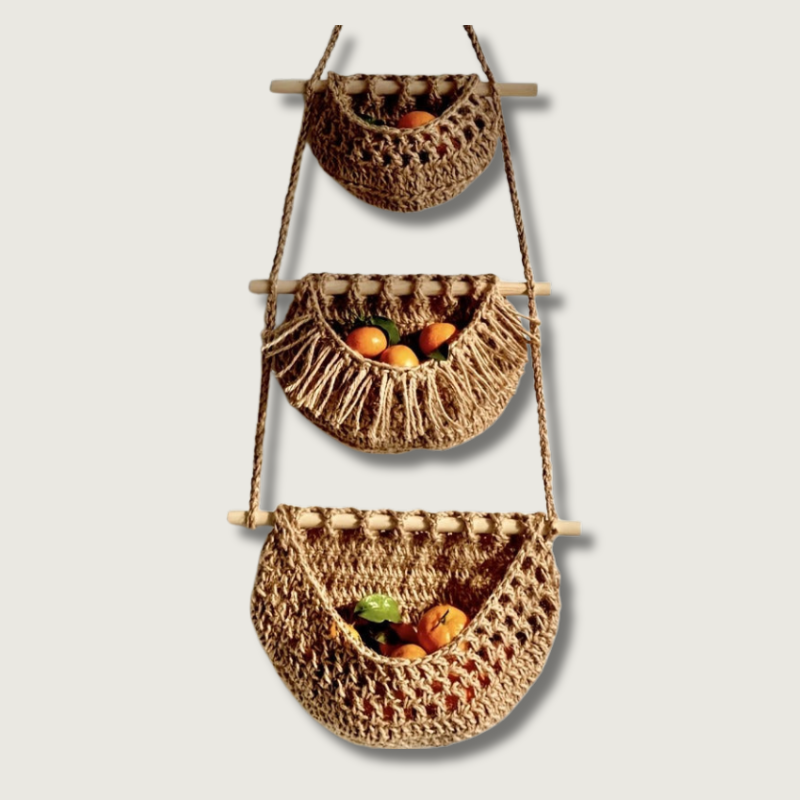 Woven Wall Storage Basket  3-Tier Macrame Design - Product showcase