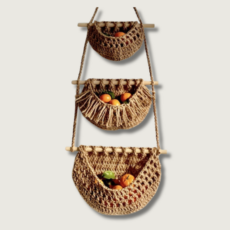 Woven Wall Storage Basket  3-Tier Macrame Design - Product showcase